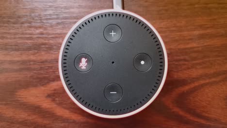 Mädchen-Schaltet-Das-Mikrofon-Am-Amazon-Alexa-Echo-Dot-Gerät-Aus