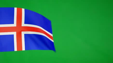 Realistische-Aufnahmen-Der-Isländischen-Flagge,-Die-Vor-Einem-Grünen-Hintergrund-Im-Wind-Weht