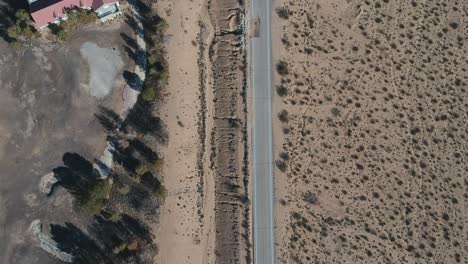 Midday-camera-down-drone-view-from-the-main-road-in-Nevada,-California