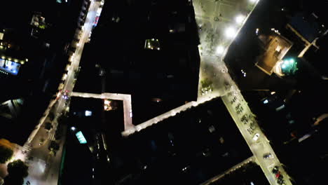 Barcelona-Luftaufnahme-Gotisches-Viertel-Zenital-Bei-Nacht,-Spanien