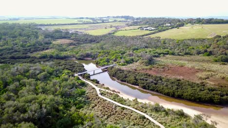 Aerial-footage-over-Screw-Creek-near-Inverloch,-Victoria,-Australia
