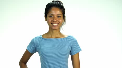Young-Asian-20s-Woman-black-wrapped-hair-without-cosmetic-make-up-or-fresh-face-look-in-t-shirt-express-emotion-on-white-background-for-viral-clip-Casting-or-advertising
