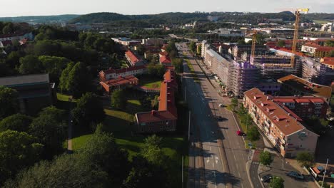 Aerial-footage-over-the-suburban-neighborhood-Kalltorp-located-in-Gothenburg,-Sweden