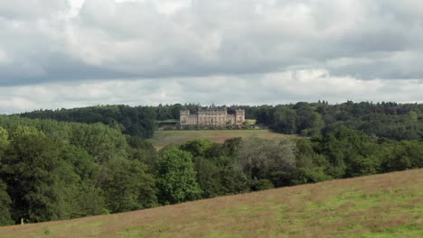 Pedestal-Reveal-of-Harewood-House,-a-Country-House-in-West-Yorkshire-with-a-Narrow-Crop
