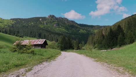 Blick-Auf-Eine-Ländliche-Hütte,-Umgeben-Von-Bergen-Des-Nationalparks-Velka-Fatra-In-Der-Slowakei