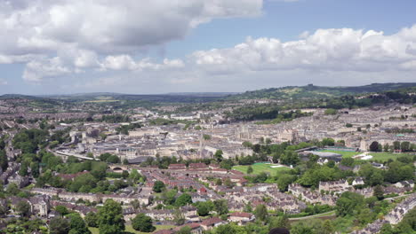 Aerial-Truck-Shot-of-the-City-of-Bath-Skyline-in-the-South-West-of-England-on-a-Sunny-Summer’s-Day-moving-Right-to-Left