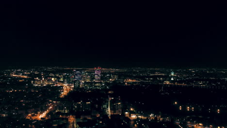 Bucharest-city-skyline-Pipera-business-centre-aerial-footage-at-night-,-Romania