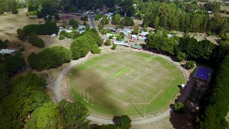 Aerial-view-over-the-sports-ground-at-Trentham,-Victoria,-Australia