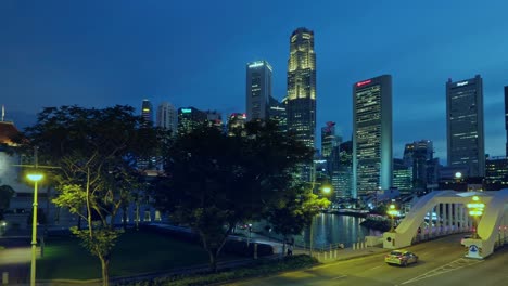 Singapore-skyline-and-traffic-on-North-Bridge-Road