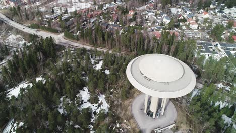 Aerial-shot-of-a-water-tower-during-Winter