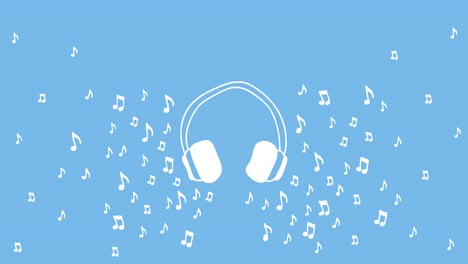 Loopable-animation-of-headphones-surrounded-by-musical-notes-on-a-blue-background