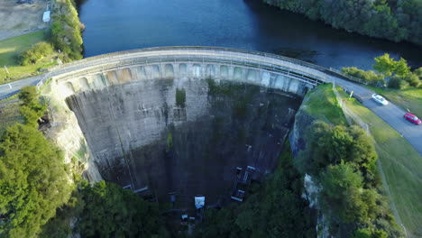 Aerial-shot-moving-away-from-dam-and-blue-water