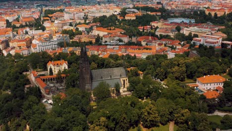 Aerial-View-Of-Church-In-Prague-City-Landscape