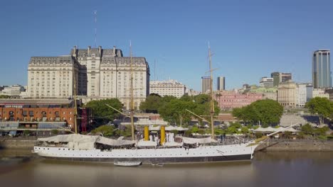 Aerial-truck-left-of-Sarmiento-Frigate-and-Argentinian-Ministry-of-defense-on-background