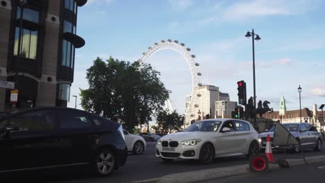 Traffic-in-London,-cars-passing-on-Westminster-Street-road,-static-view