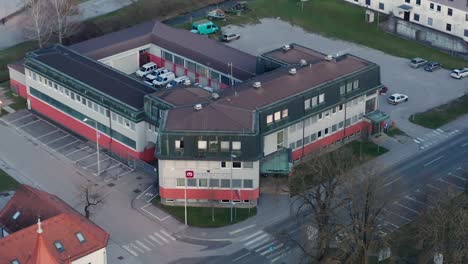 Elektro-Maribor-branch-office-in-Slovenska-Bistrica,-aerial-view-of-electricity-power-supply-company-in-Slovenia