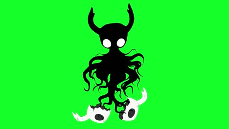 Gif-2D-character,-Hollow-Knight-dark-mode,-levitates-and-moves-his-tentacles,-green-screen