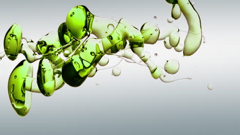 Burbujas-De-Aceite-Verde-Translúcido-Vívidas-En-El-Agua-Que-Crean-Movimientos-Extrañamente-Calmantes-Y-Tranquilos-De-Formas-Sobre-Un-Fondo-Degradado-Blanco