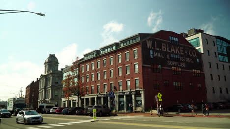 WL-Blake-And-Co-Building-Along-Commercial-Street-In-Portland,-Maine---wide-shot