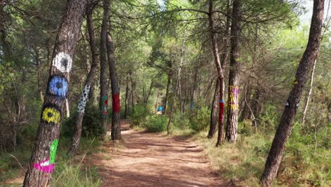 The-painted-forest-of-Torre-Dels-Soldats,-Avinyo-near-Barcelona-Spain