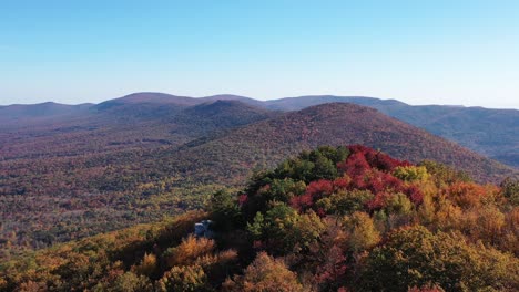 An-aerial-shot-of-Tibbet-Knob-and-Great-North-Mountain-in-Autumn