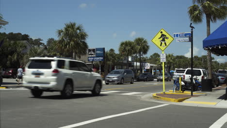 Street-View-of-Folly-Beach-Strip-on-Sunny-Day,-Static