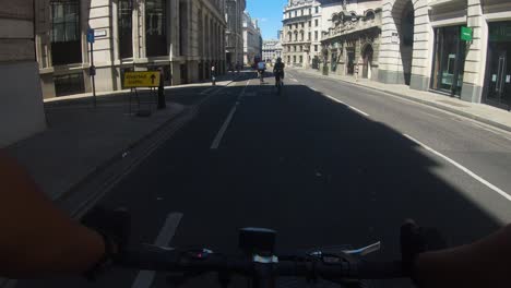 POV-Of-Cyclists-Riding-Down-Moorgate-A501-During-Lockdown-In-Central-London