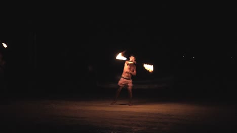 Islander-Warrior-Performing-Traditional-Fire-Twirling-Dance,-Cambodia