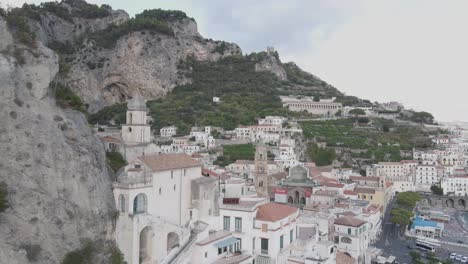 Aerial-View-of-Amalfi-City-on-Mediterranean-Sea,-Italy