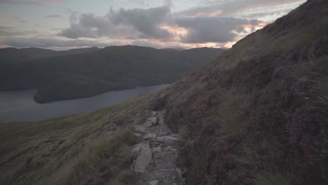 Beautiful-view-of-narrow-path-in-the-mountains-of-lake-district-after-sunset-time-in-england-uk