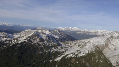Vista-Panorámica-De-Las-Cadenas-Montañosas-Nevadas-Rodeadas-En-Un-Lago-Tranquilo-Durante-El-Invierno-En-Vancouver,-Canadá