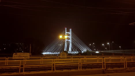 Ciurel-bridge-illuminated-night-scene,-Bucharest-Romania