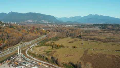 Aerial-drone-view-of-the-picturesque-mountain-scenery-in-Port-Coquitlam,-BC
