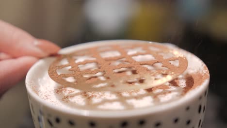 Den-Kaffee-Mit-Schokoladenpulver-Bestreuen