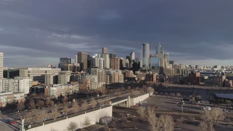 Denver-Colorado-near-Speer-Blvd-during-Covid-pandemic-Jan17,-2021-drone-shot-with-gentle-drop-down
