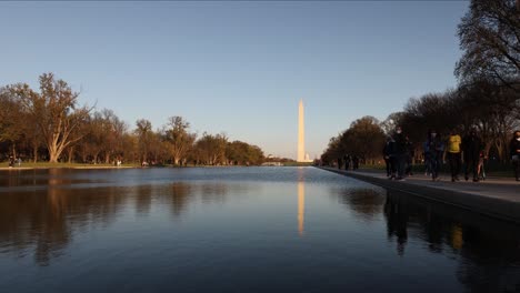 Zeitrafferansicht-Des-Washington-Monuments-Und-Der-Spiegelung-Im-Reflektierenden-Pool-Vom-Lincoln-Memorial-Aus