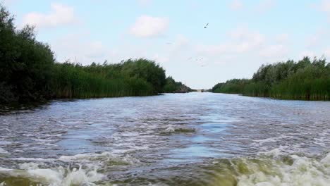 Traveling-by-boat-over-the-waters-of-Danube-Delta--wide