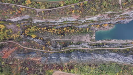 Aerial-View-of-Velka-Amerika-aka-Great-America-Abandoned-Limestone-Quarry,-Czech-Republic