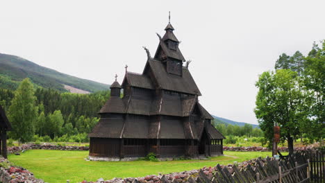 Establishing-shot-of-the-Heddal-Stave-Church-in-Norway