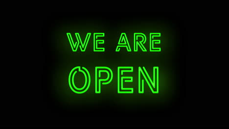 Flashing-green-WE-ARE-OPEN-neon-sign-on-and-off-with-flicker