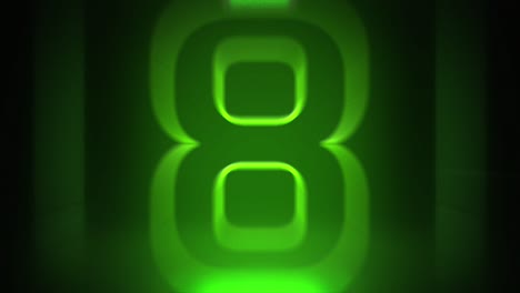 Grüner-Quadratischer-Neon-Countdown-10-Sekunden-Schöner-Umriss-Retro-Glühlichtkasten-Farbe-Dynamischer-Fliegender-Animationskonzepthintergrund-Mit-Reflexion