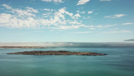 The-Namib-Desert-Dunes-and-the-Atlantic-Ocean-Meets,-Skeleton-Coast,-Southern-Africa-Namibia,-Luderitz-Town-Shark-Island-Aerial-Shot