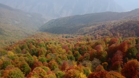 Toma-Aérea-De-Hermosos-árboles-Coloridos-En-El-Bosque-De-Hyrcanian-De-Irán-Y-El-Impresionante-Paisaje-De-Montañas-En-La-Hermosa-Naturaleza-En-La-Temporada-De-Otoño