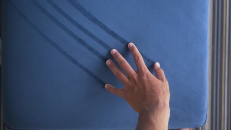 Handstreicheln-–-Zeichnen-Auf-Einer-Blauen-Sameth-Couch