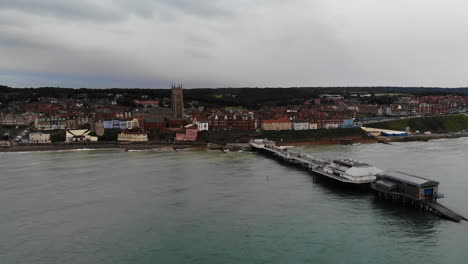 Aerial-footage-of-the-seaside-town-of-Cromer-from-out-to-sea