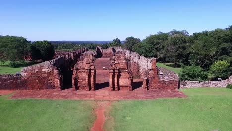 Aerial-view-Ruins-of-Jesuit-Building,-San-Ignacio-in-Misiones-