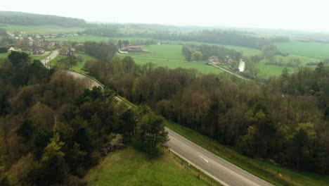 Aerial-shot-of-the-road-in-the-Farm