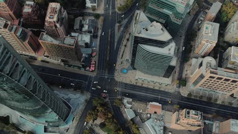 Aerial-dron-shot-of-streets-intersections-from-above-building-ins-city-centre
