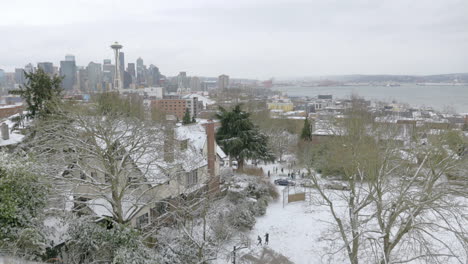Skyline-of-Seattle-covered-on-snow