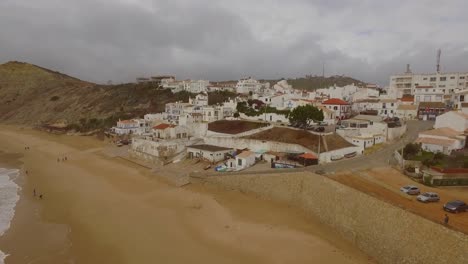Burgau-during-a-stormy-day,-Portugal.-Aerial-shot